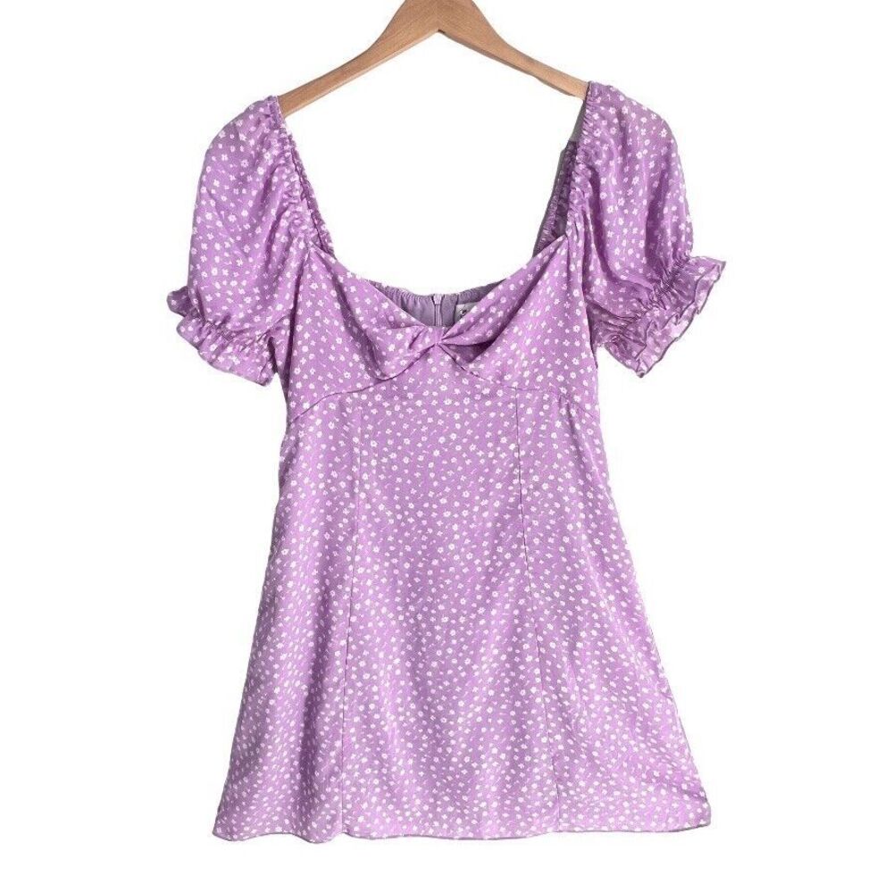Princess Polly Mini Flare Dress Sz 6 Coquette Roma Purple Ruched Short Sleeves